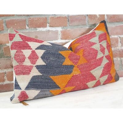 Lombaire Kilim Vintage Rouge Orange & Bleu