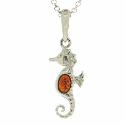 Amber Seahorse Pendant with 18" Trace Chain and Presentation Box