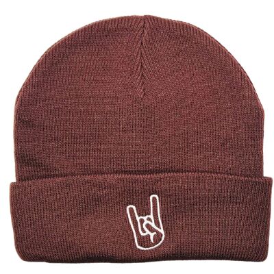 Dark brown white beanie