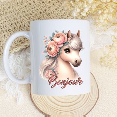 Mug enfant "cheval", Bonjour