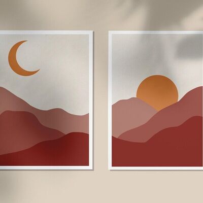 Set of 2 posters - Illustrations MOON AND SUN