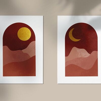 Set di 2 poster - Illustrazioni PAESAGGIO BOHO