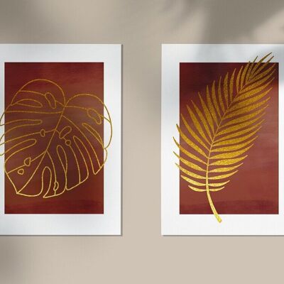 Set of 2 posters - Illustrations GOLD LEAVES