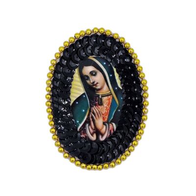 Guadalupe oval sequin patch Black