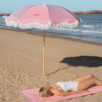 Parasol de terrasse extérieur rose, parasol de plage UPF 50+ protection fines rayures 2