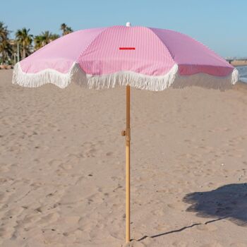 Parasol de terrasse extérieur rose, parasol de plage UPF 50+ protection fines rayures 6