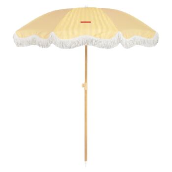 Parasol de plage fin protection UV50+ extra large jaune inclinable 1