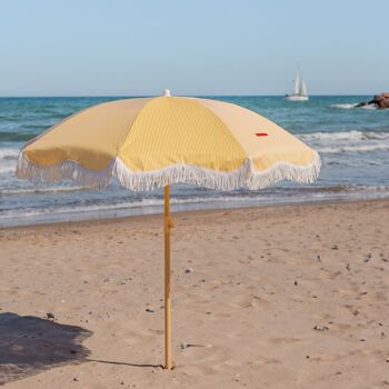 Parasol de plage fin protection UV50+ extra large jaune inclinable 3