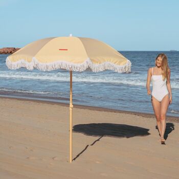Parasol de plage fin protection UV50+ extra large jaune inclinable 7