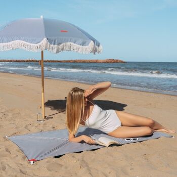 Parasol de terrasse extérieur bleu, parasol de plage UPF 50+ protection fines rayures 4