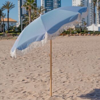 Parasol de terrasse extérieur bleu, parasol de plage UPF 50+ protection fines rayures 5