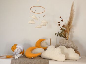 Mobile nuages bouclé, mobile pour chambre de bébé, mobile pour lit de bébé nuages, chambre de bébé déco minimaliste, nuage bouclette 7