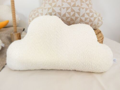 Coussin nuage doux, bouclettes, couleur blanc écru, beige, coussin pour chambre enfant en forme de nuage