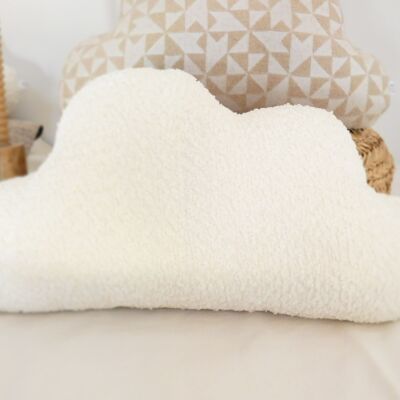 Coussin nuage doux, bouclettes, couleur blanc écru, beige, coussin pour chambre enfant en forme de nuage