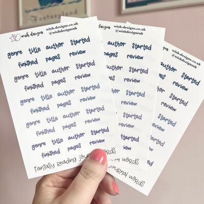 Fantasy Reading Journal Words Vinyl Sticker Sheet