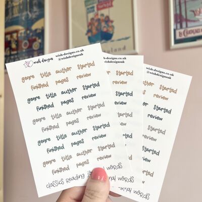 Classics Reading Journal Words Vinyl Sticker Sheet