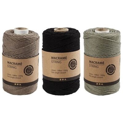 Corde pour macramé - 2 mm - 198 m - Plusieurs coloris disponibles