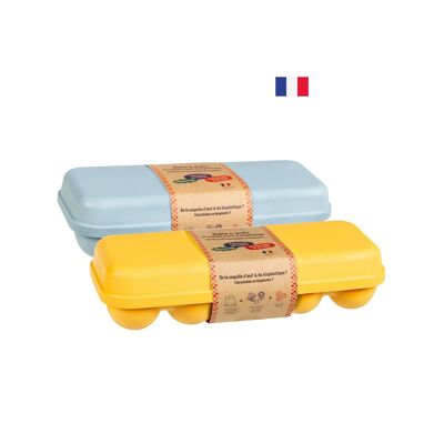 Boîte 10 oeufs en coquille d'oeufs - jaune / bleu