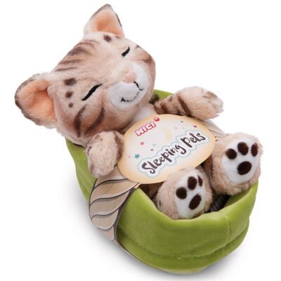 Cuddly toy Bengal cat 12cm sleeping in basket light green GREEN