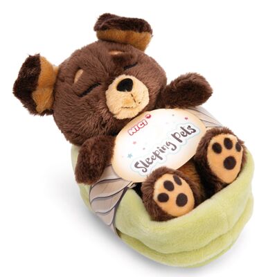 Cuddly toy dog ​​brown 12cm sleeping in the basket green GREEN