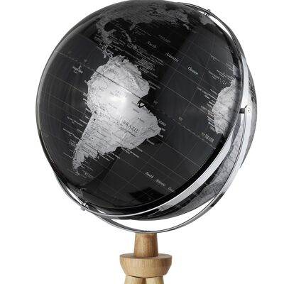 SPUTNIK Globus, 43 cm Durchmesser und Standfuß, schwarz, silberfarben