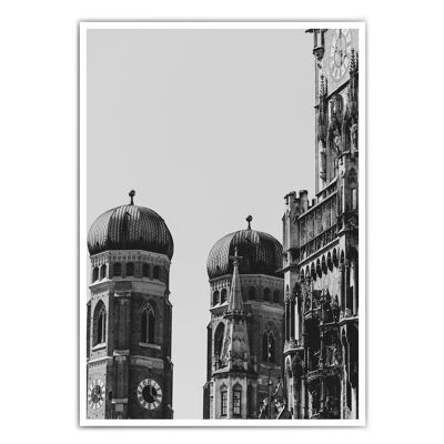 Poster in bianco e nero della Frauenkirche di Monaco