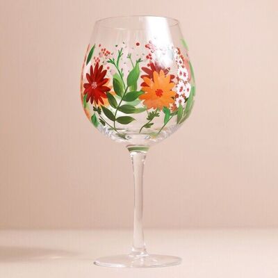 Vaso de ginebra con globos de flores silvestres pintado a mano