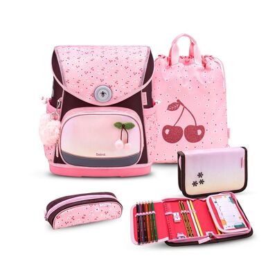 Juego de mochila escolar Premium Compact Plus Cherry Blossom de 5 piezas.