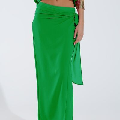 Pantalón ancho verde superpuesto falda atada al costado