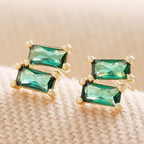 Emerald Green Stone Stud Earrings in Gold
