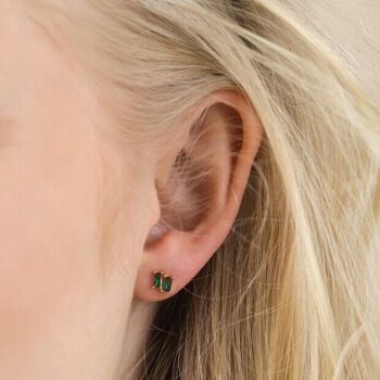 Boucles d'oreilles à tige avec pierre vert émeraude en or 2