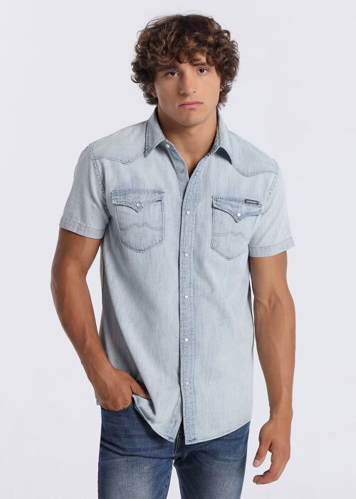 SIX VALVES - Denim short sleeve shirt |132840