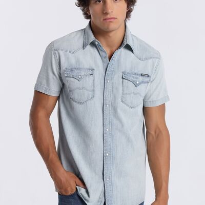 SIX VALVES - Denim short sleeve shirt |132840