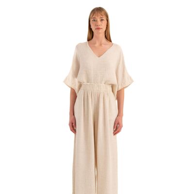 Crinkle Palazzo Pants (3307) 61% Cotton, 30% Lyocell, 9% Linen