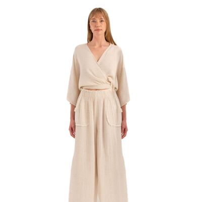 Crinkle Slit Pants (3305) 61% Cotton, 30% Lyocell, 9% Linen