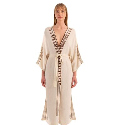 Kimono estampado arrugado (3302) 61 % algodón, 30 % lyocell, 9 % lino