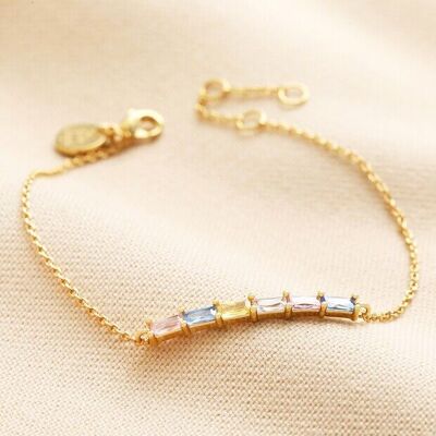 Pastellfarbenes Baguette-Kristall-Stabarmband in Gold