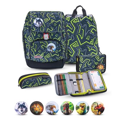 Juego de mochila escolar Premium Comfy Plus Iguana de 5 piezas.