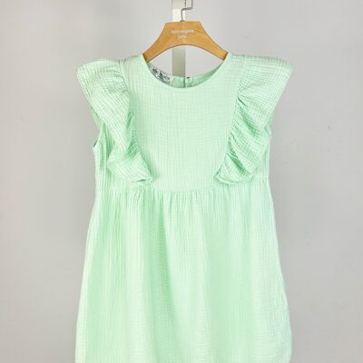 Girls' ruffled cotton gauze dress