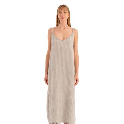Stripe Linen Strappy Dress (3341) 69% Cotton, 27% Viscose, 4% Linen
