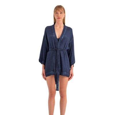 Linen Navy Short Kimono (3321) 68% Lyocell, 32% Linen