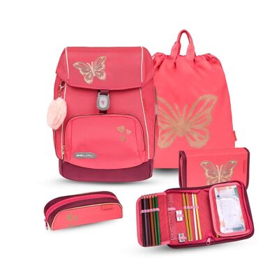 Juego de mochila escolar Premium Comfy Plus Coral de 5 piezas.