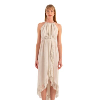 Vestido de cáñamo con cuello halter (3331) 53 % viscosa, 34 % algodón, % 13 cáñamo