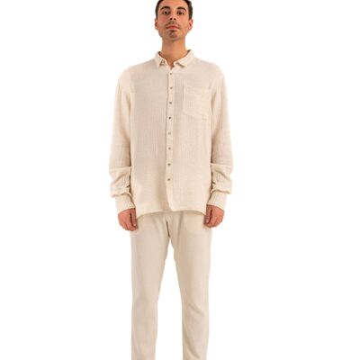 Chemise froissée pour hommes (3372) 61% coton 30% Lyocell 9% lin