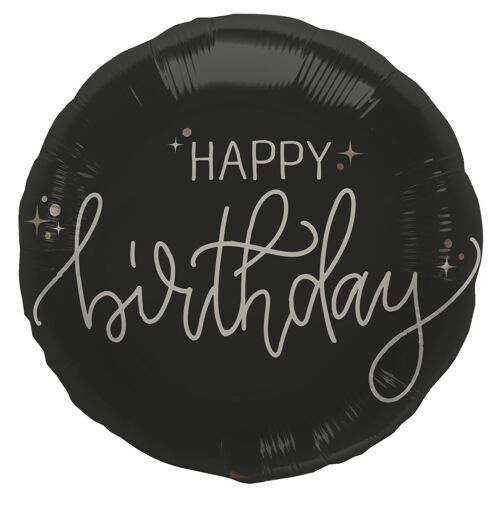 Foil Balloon - "Happy Birthday" - Crème Noir - 45 cm