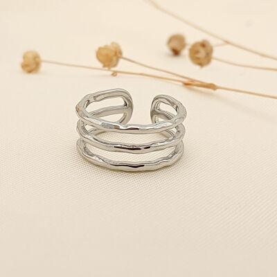 Triple hammered lines silver ring