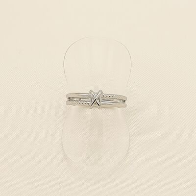 Double lines silver ring with cross