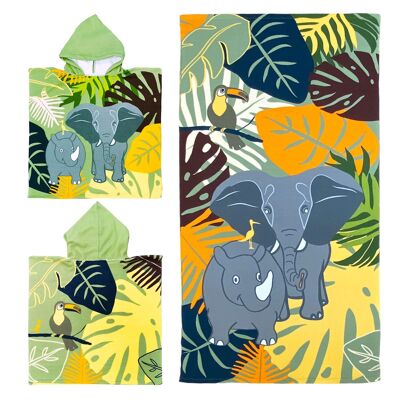 Pack enfant "Elephant" un poncho et une serviette de plage microfibre 100% polyester