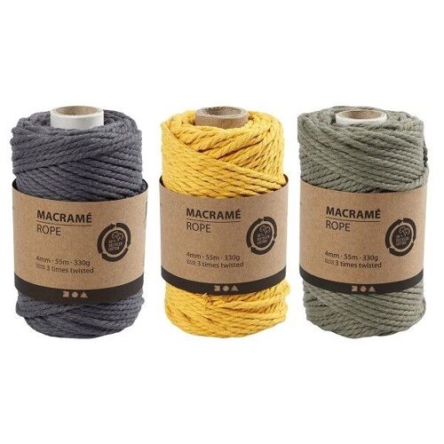 Corde pour macramé - 4 mm - 55 m - Plusieurs coloris disponibles