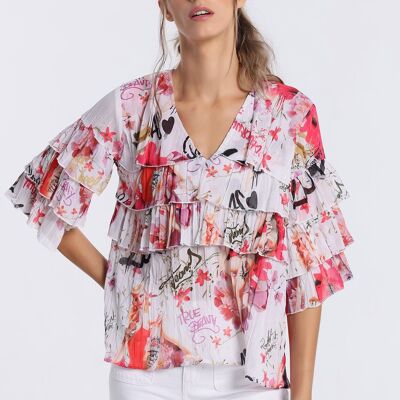 LOIS JEANS - Printed blouse with ruffles |133008